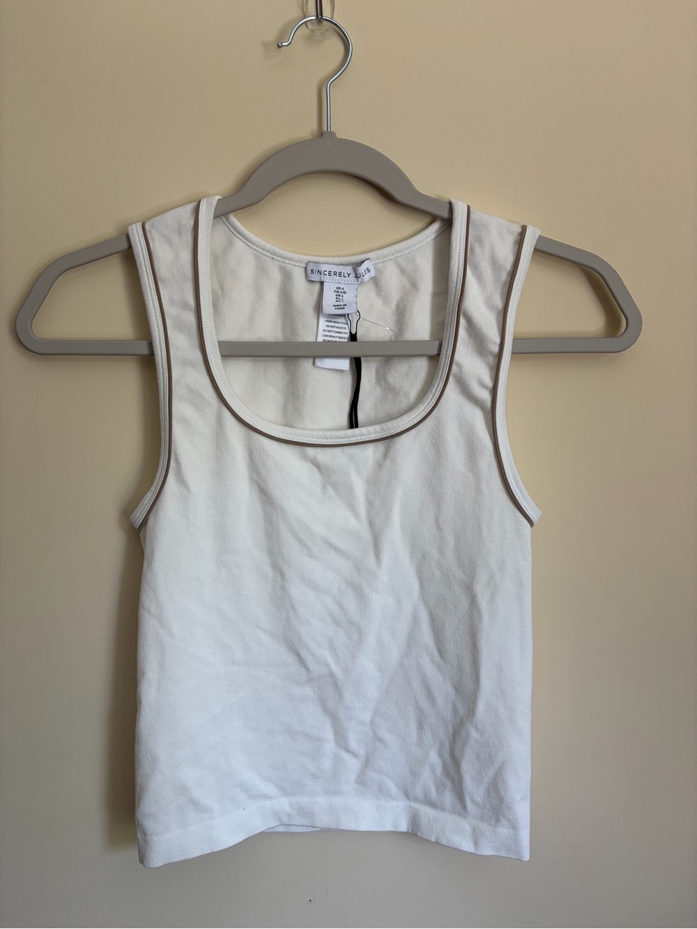 Sincerely Jules Cream Tank with Taupe Contrast Trim